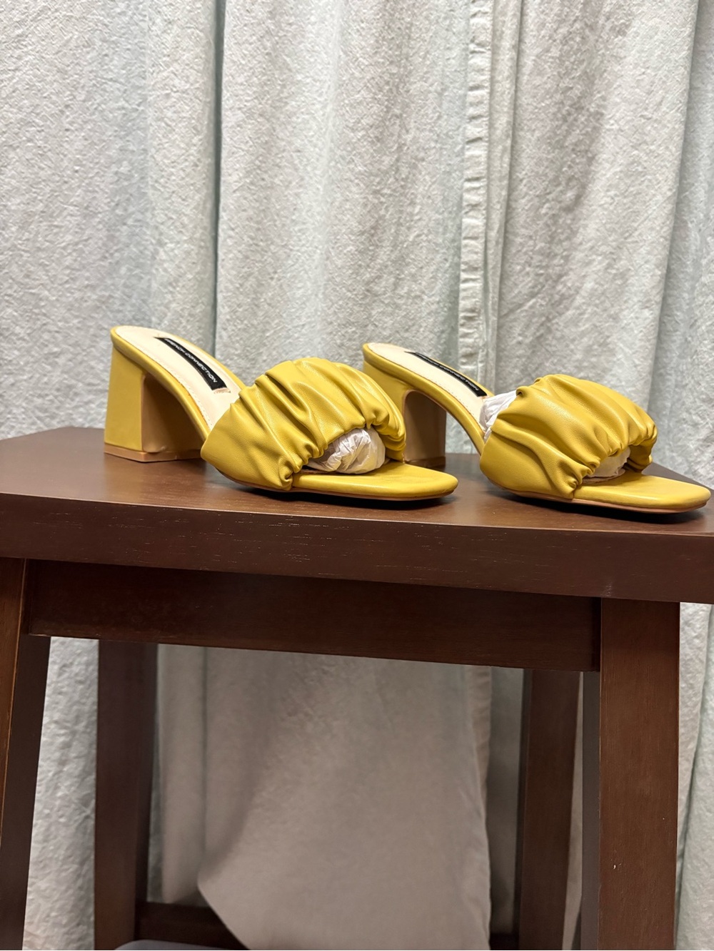 Ruched Yellow Block Heel Slide Mules for Women